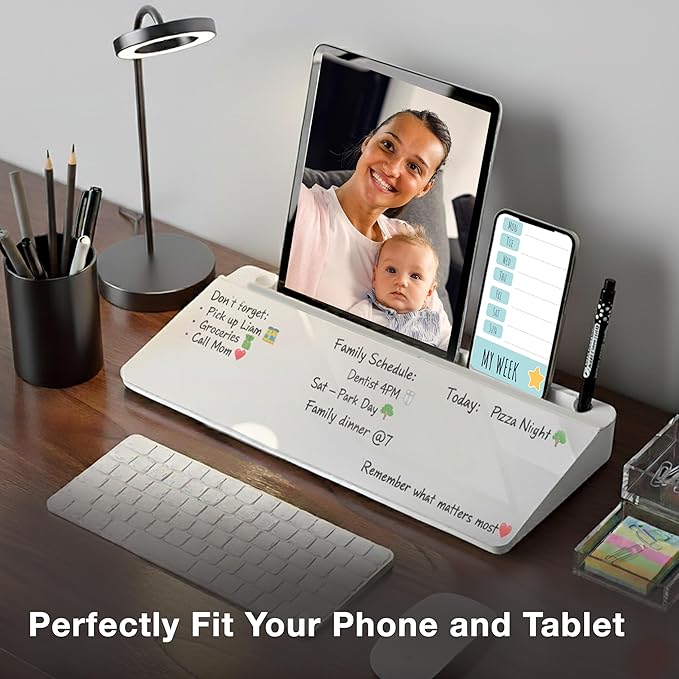 Small Desktop Whiteboard, Glass Dry Erase Board Computer Keyboard Stand Surface Pad with Drawer, Desk Organizer with Accessories for Office, Home, School, to-Do List Board