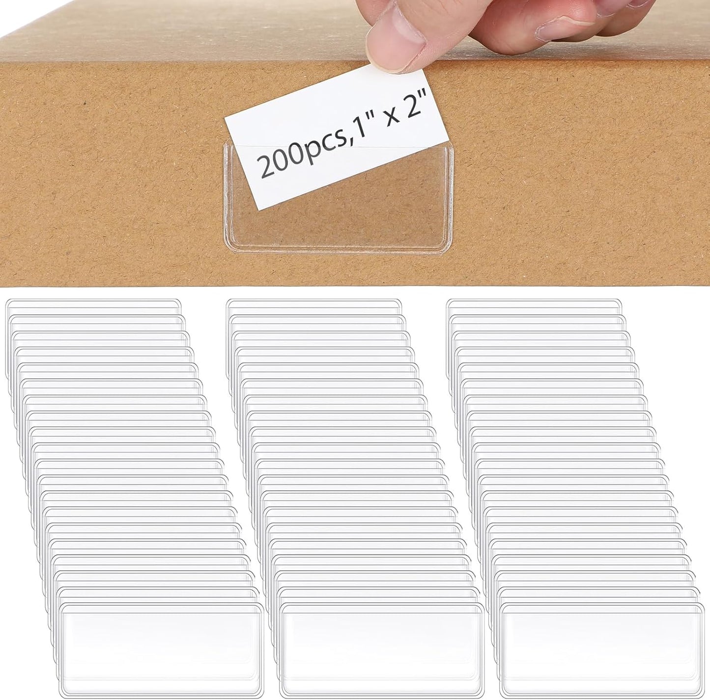 Jeyiour 200 Pcs Label Holders Adhesive Nameplate Pockets Storage Bin Labels Index Card Holder Shelf Plastic Peel Stick for Classroom Supermarket Bookshelf Library Student Box Drawer (2 x 1 Inch)