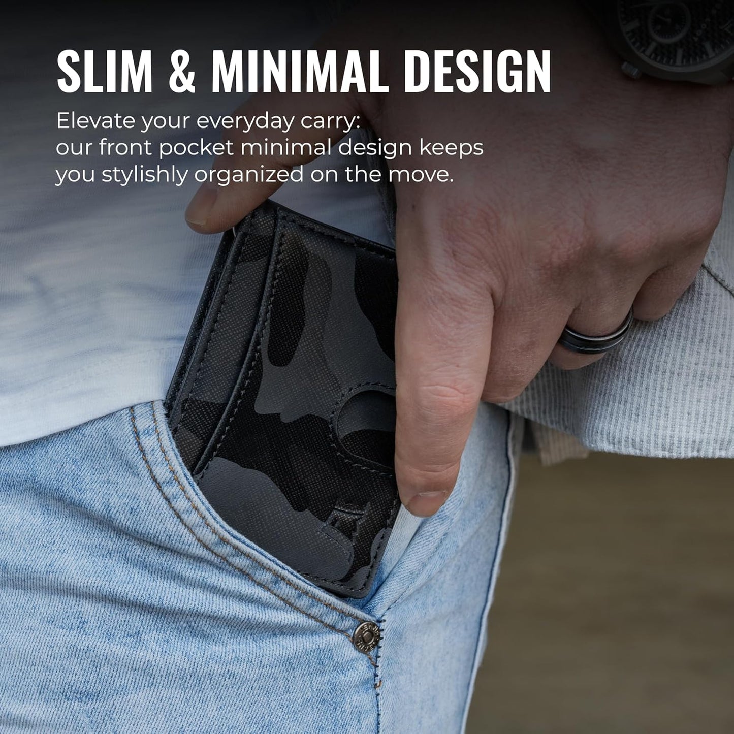 Kings Loot Money Clip Slim Minimalist Wallet for Men – RFID Blocking Leather Design with Money Clip – Front Pocket Bifold Holds 12 Cards – Stylish & Compact Wallets (Camo Black)