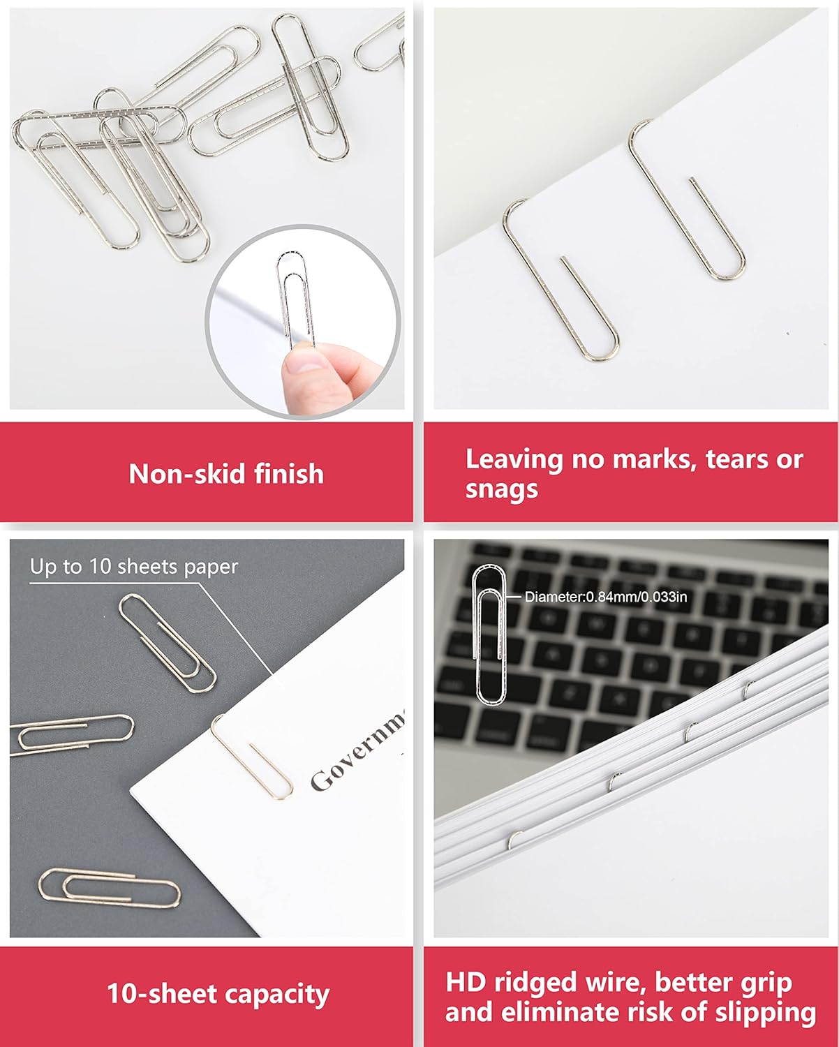 PAPERPAL Paperclips for Office School & Personal Use, #1 Nonskid Paper Clip (1-2/7"), 600 Medium Paper Clips (6 Boxes of 100 Each), Silver