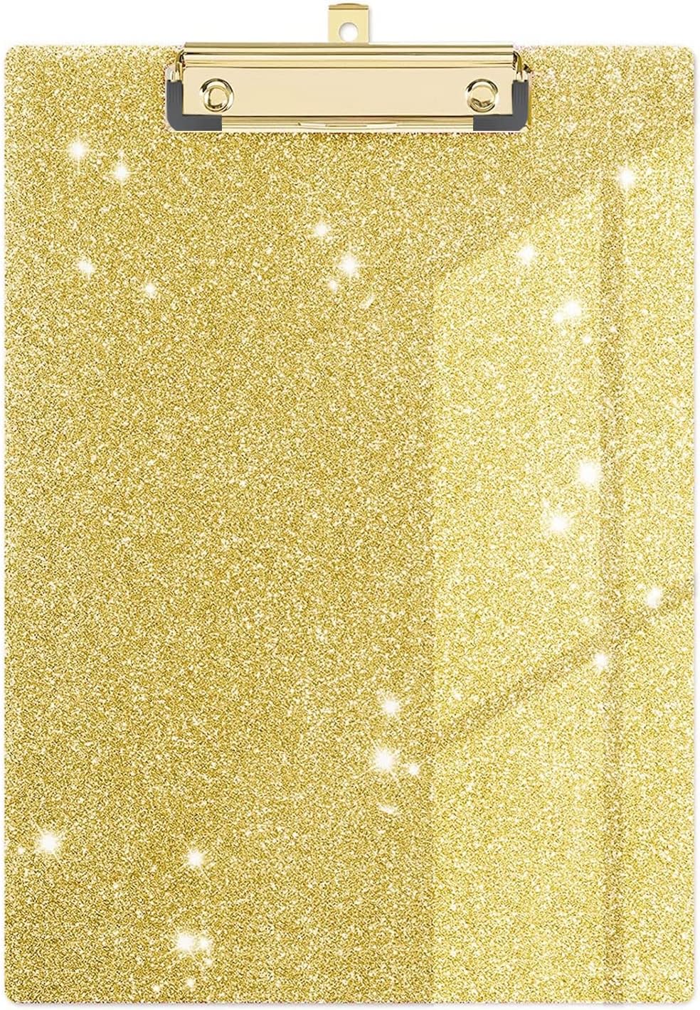 Glitter Acrylic Clipboard Decorative Standard A4 Letter Size 12.2" x 8.7", Fashion Bling Clip Boards with Designed Low Profile Gold Clip for Classroom Office - Gold