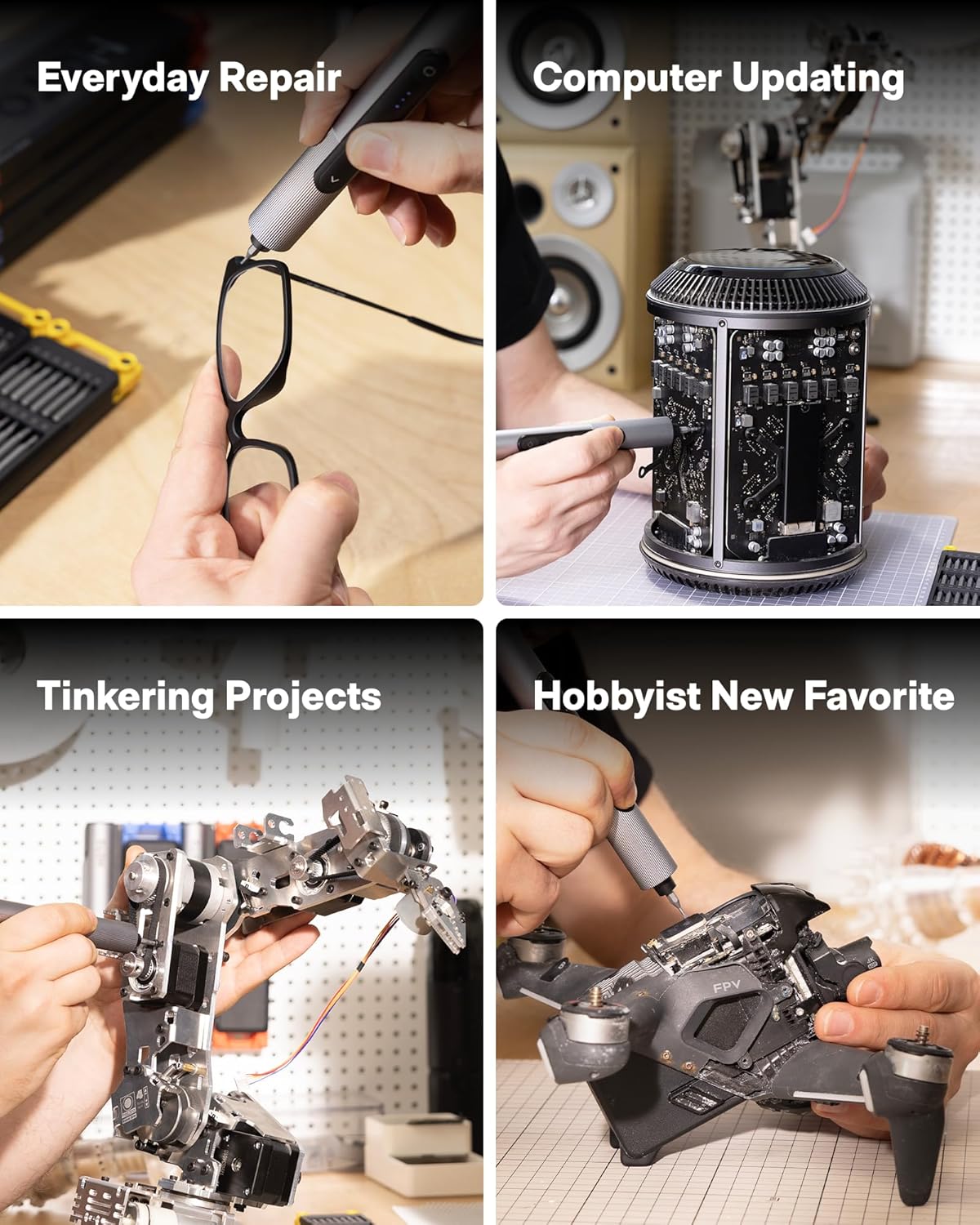 HOTO SNAPBLOQ™ S-A01 3.7V Mini Electric Screwdriver with 56 Bits & 3 Torque Settings, Precision Mini Screwdriver, 250RPM, Brighter LED Light, Repair Tool Kit for Electronics, Phone, Laptop, DIY