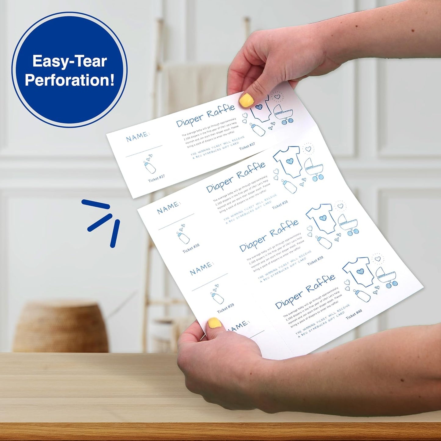 PrintWorks Printable Raffle Tickets With Tear-Away Stubs for Events & Fundraisers - 1000 Custom Tickets (Size 2.75" x 8.5") - 4 per Sheet - 250 Sheets (8.5" x 11") - Made in the USA - White (04295)