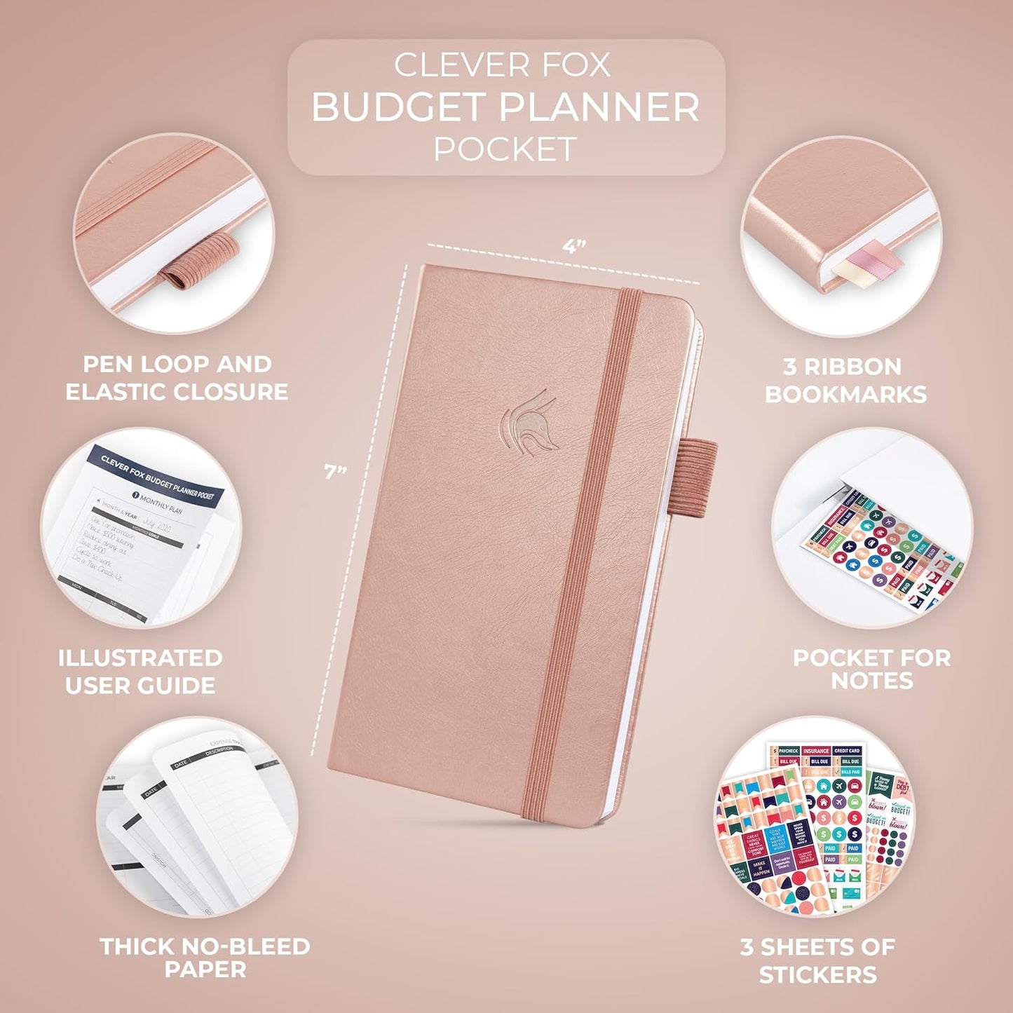 Clever Fox Budget Planner Pocket – Mini Expense Tracker Notebook. Monthly Budgeting Organizer, Finance Logbook & Accounts Book, Small (Rose Gold)