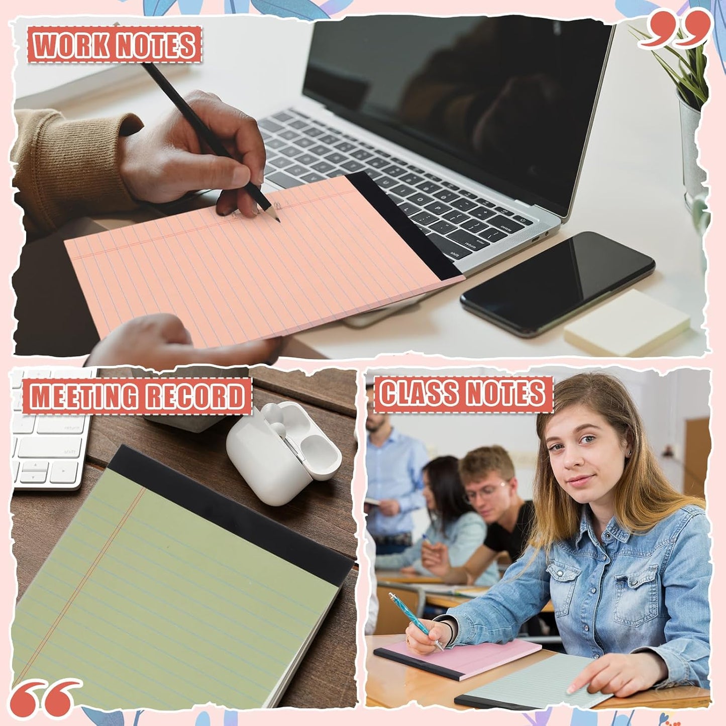 Lincia 12 Pcs 12 Pcs 5" x 8" Small Legal Pads Colored Lined Note Pads Narrow Ruled Writing Notepads 50 Sheets Per Micro Paper Notebook Lined and Perforated for College Office Supplies (Earthy Colors)