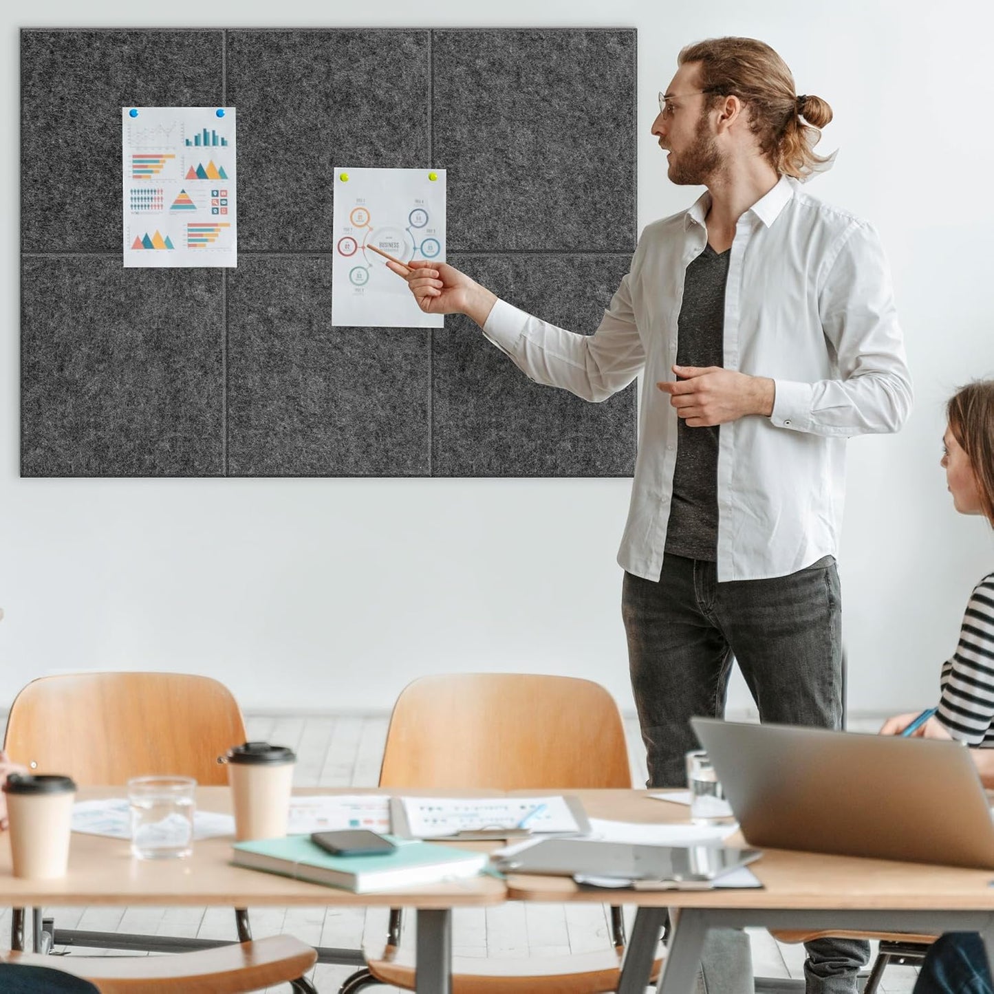 AKTOP Cork Board Bulletin Board 24"x36", 6 Pack Removable Felt Cork Board Tiles for Wall, Large Corkboard Notice Pin Board for Office, School & Home,24 Safe Adhesive Tabs, 20 Push Pins, Dark Grey