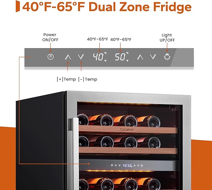 Ca'Lefort Wine Beverage Refrigerator Bundle - 48 Inch 34-65°F Drink Fridge Glass Door, 3 LED Dual Zone Wine Fridge Built-in or Freestanding, Holds 180 Cans and 46 Bottles (11.3 Cu.ft)