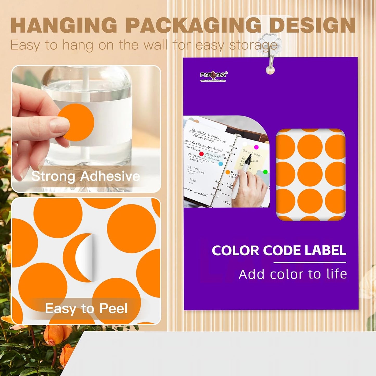 PARLAIM 1 inch Round Orange Dot Sticker,720PCS Permanent Adhesive Color Code Circle Sticker Labels for Office Classroom Garage Sale