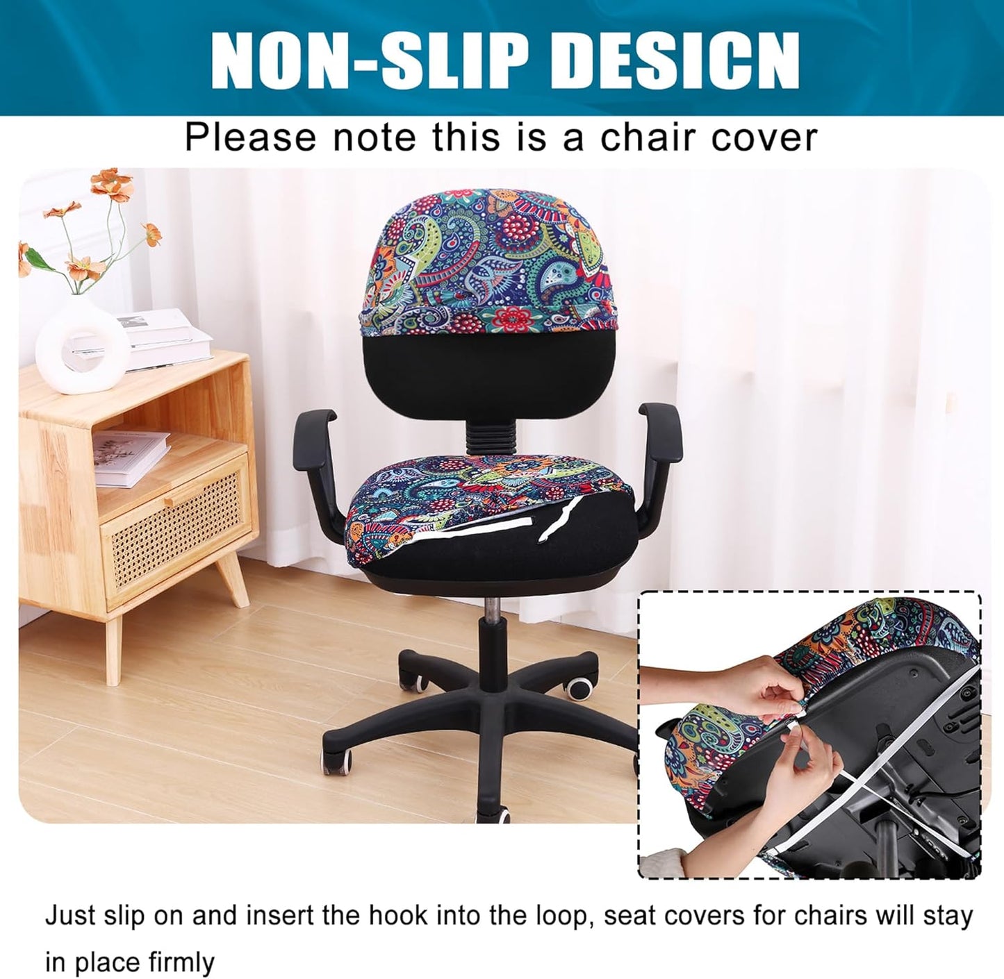 Smiry Stretch Printed Office Computer Chair Covers, Universal Washable Removable Desk Rotating Chair Slipcovers Protector, Seat + Backrest Cover - Blue Green