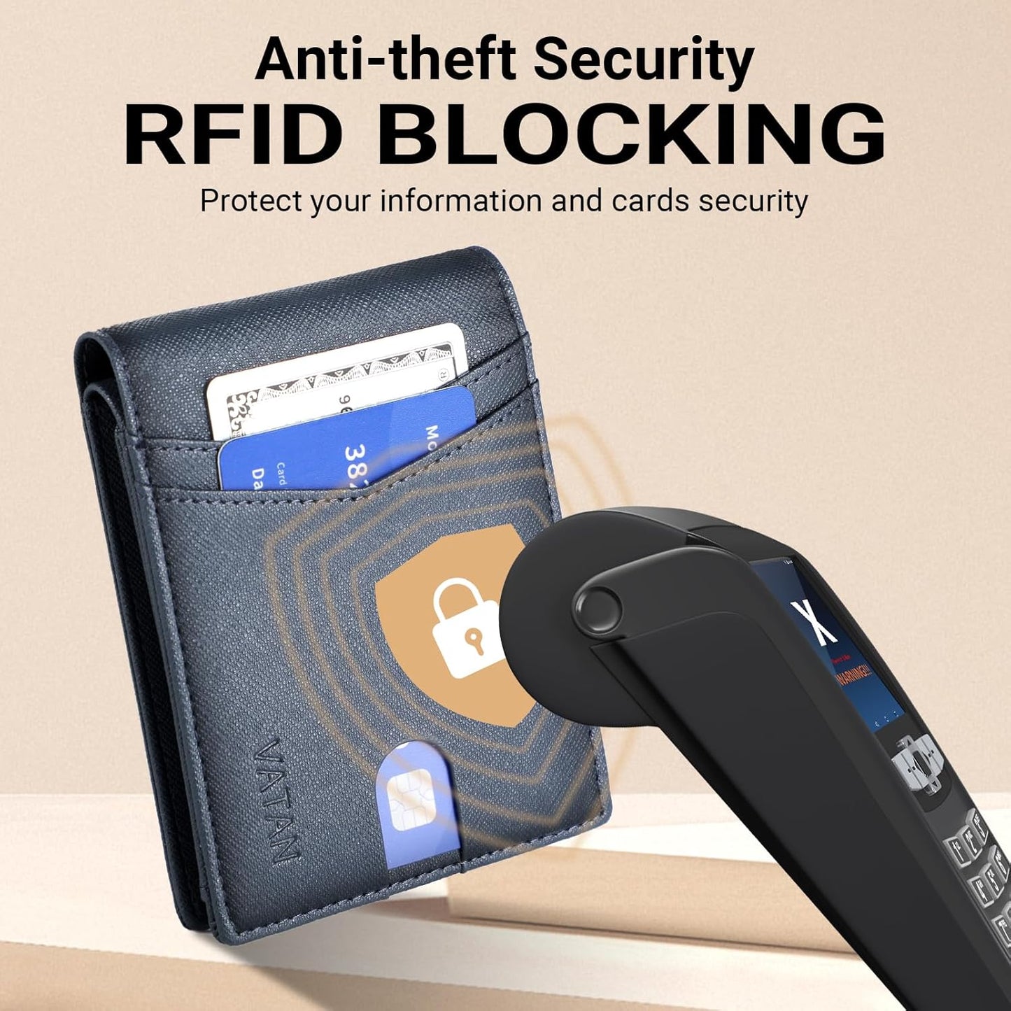 VATAN Wallet for Men, Mens Minimalist Wallet Credit Card Holder, Slim Leather Rfid 2 ID Window Large Capacity With Gift Box (Cross Grain Deep Blue)