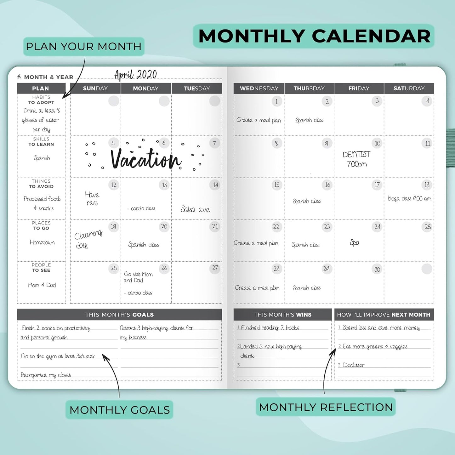 Clever Fox Planner – Undated Weekly & Monthly Planner for Productivity, Time Management & Goals – Organizer Journal – A5 (Aquamarine)