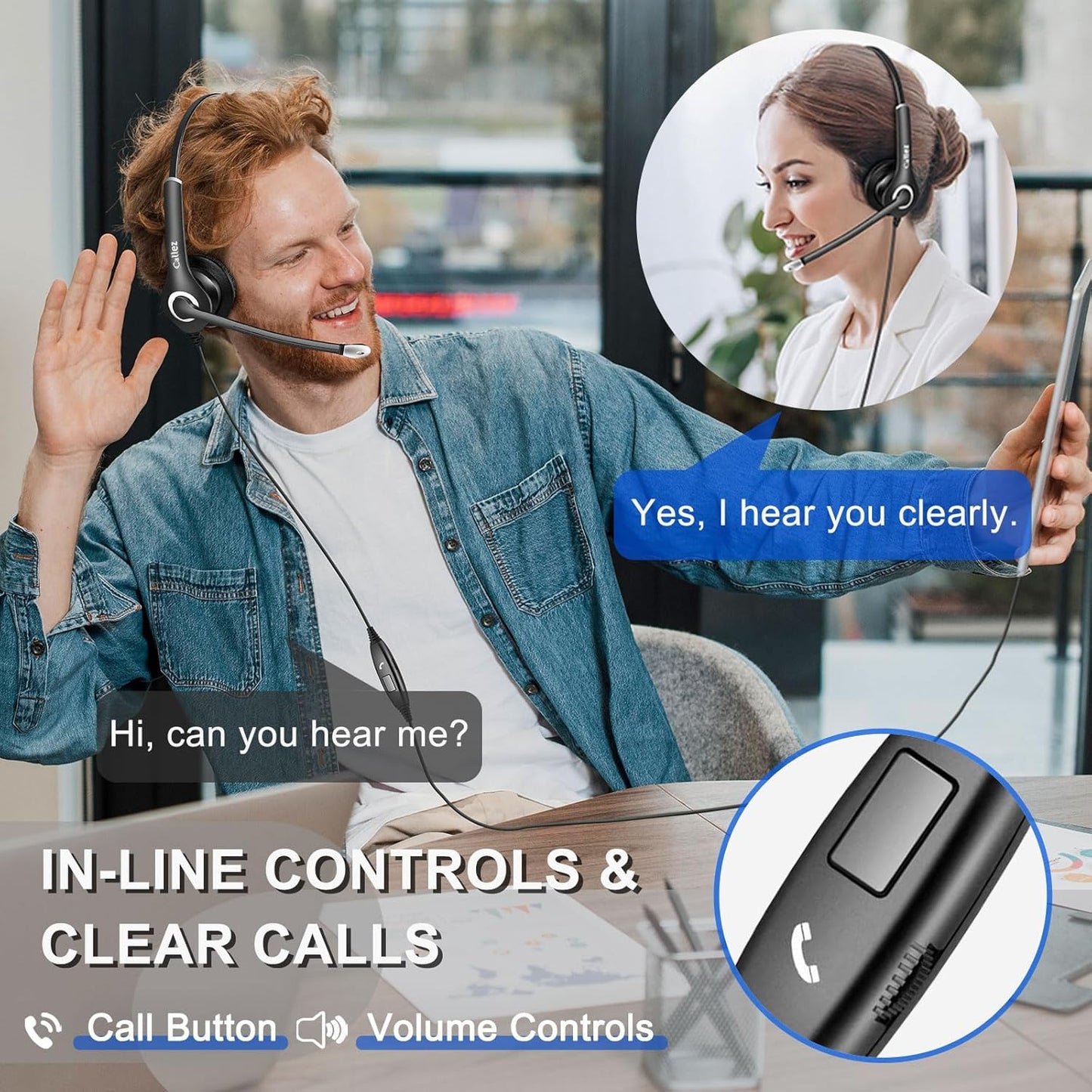 Callez Computer Headset, 3.5mm Cell Phone Headset with Mic Noise Cancelling, USB-C Wired Headphone for PC Laptop Mac iPhone Samsung Zoom Teams Call Center Home Office Work, in-line Controls
