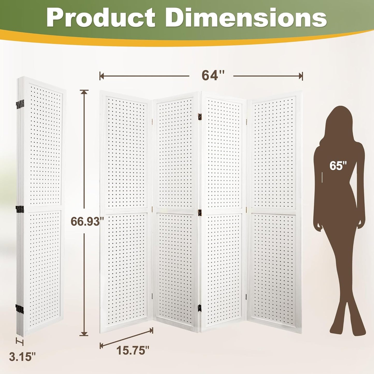 NicBex 4 Panel Pegboard Display,5.6FT Wood PegBoard Room Dividers,Folding Privacy Screens Portable Freestanding Display Board for Craft/Art Shows,Room Separation,White