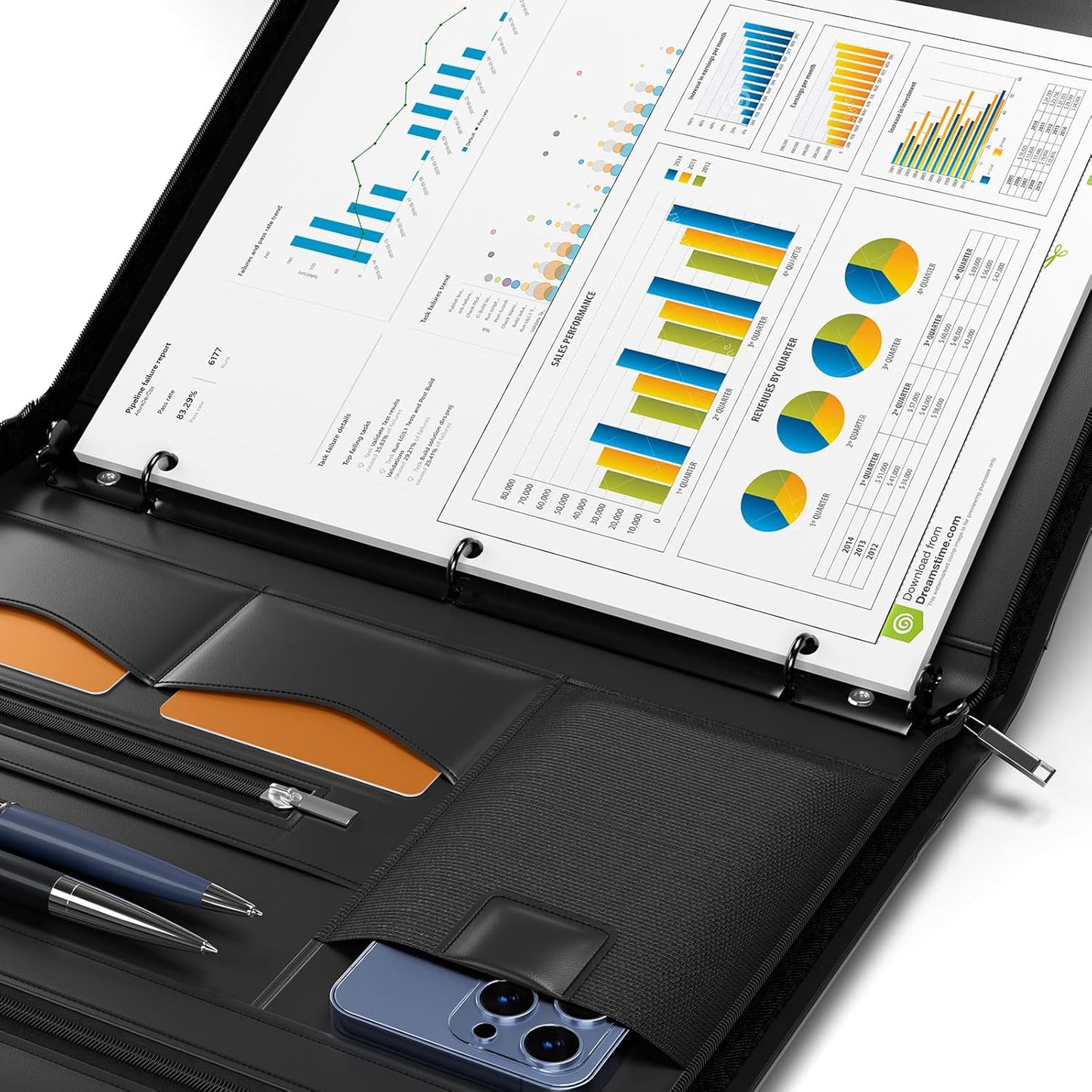 Yodo Zipper Padfolio Portfolio Binder Organizer PU Leather Portfolio for Resume, Legal Documents, Tablet, Business Supplies and Cards,3-Ring Binder with Handle, Notepad Folder for Men & Women