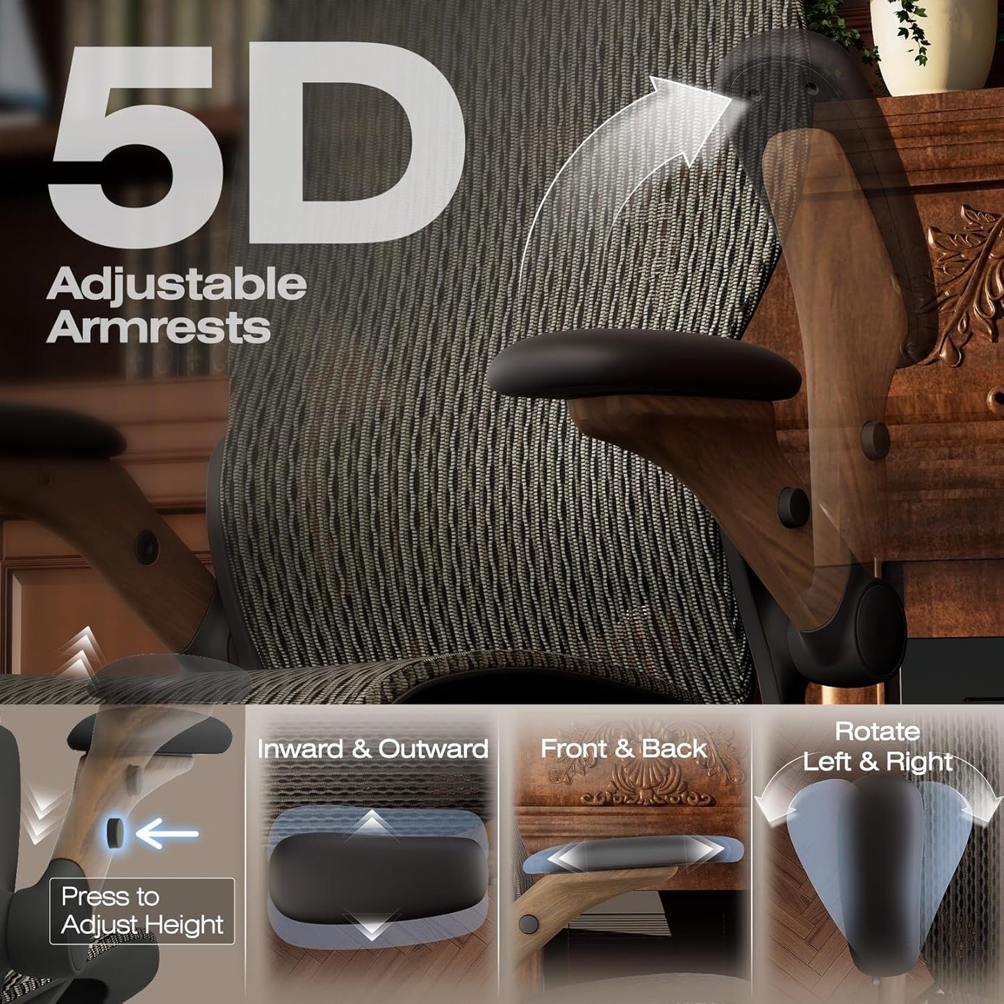 ELABEST X100 Ergonomic Office Chair with Footrest, Big and Tall Home Desk Chair with 5D Flip-Up Arms, Adjustable 9D Lumbar Support,High Back Rolling Computer Chair, Swivel Mesh Chairs (Coffee Break)