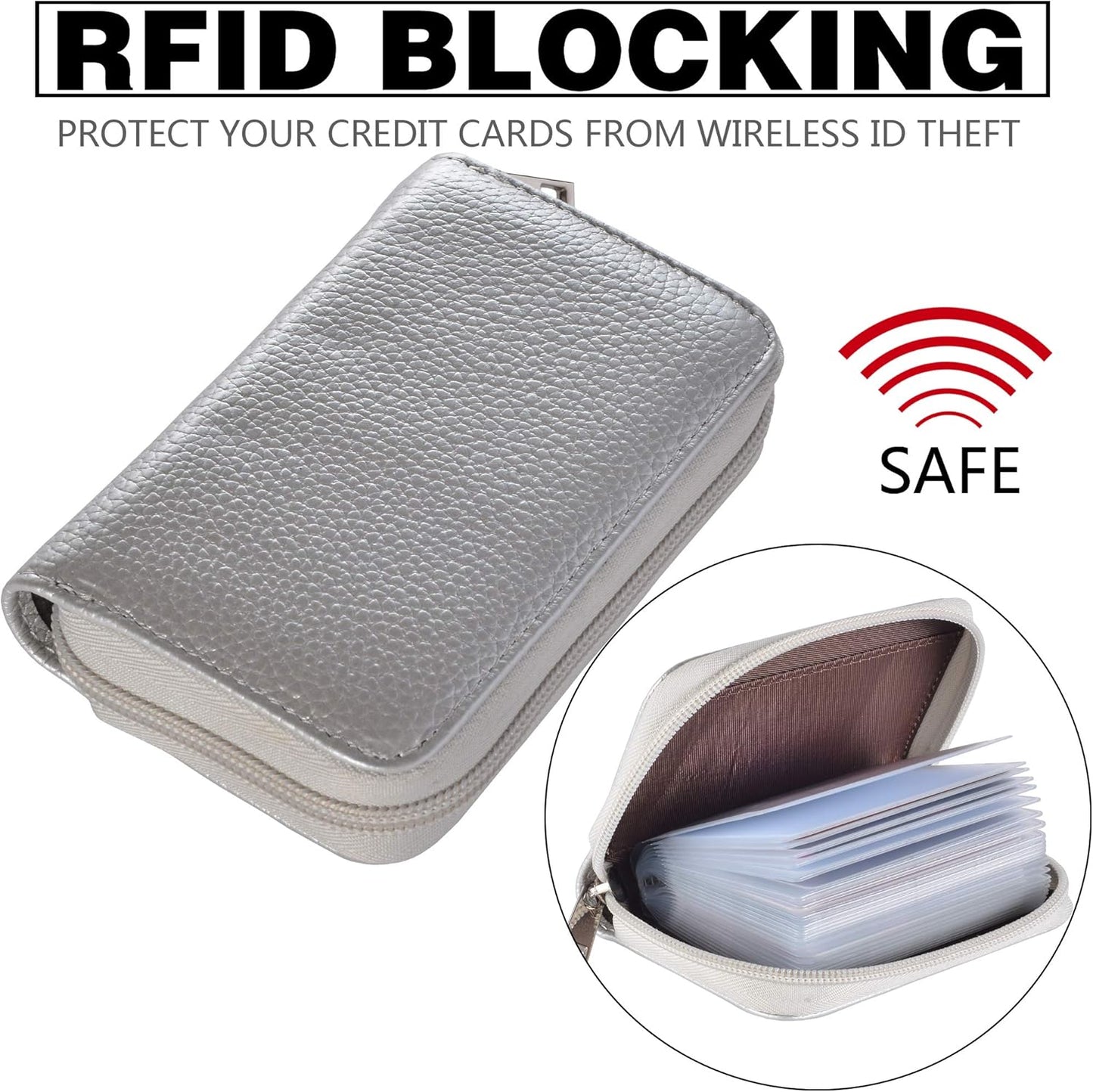 Easyoulife Genuine Leather Credit Card Holder Zipper Wallet With 26 Card Slots