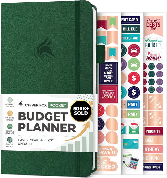 Clever Fox Budget Planner Pocket – Mini Expense Tracker Notebook. Monthly Budgeting Organizer, Finance Logbook & Accounts Book, Small (Dark Green)