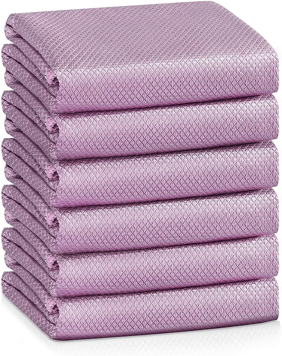 Easy Clean Fish Scale Nanoscale Cleaning Cloth,Streak Free Microfiber Glass Cleaning Cloths for Window Mirrors Windshields,Lint Free Microfiber Polishing Cleaning All-Purpose Towel Pack of 6(Purple)