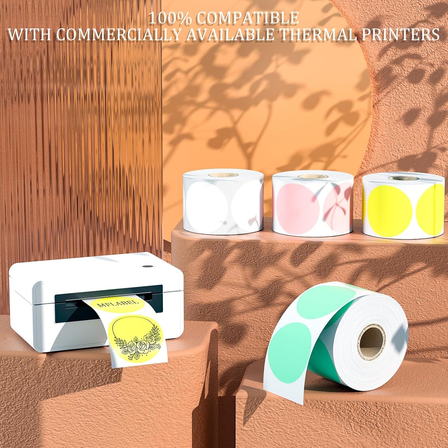 MFLABEL 2" Round Thermal Labels (3000 Labels) - 4 Color Self-Adhesive Stickers for Bottles, Jars & DIY | Waterproof QR Code Labels | Instant Print w/o Ink