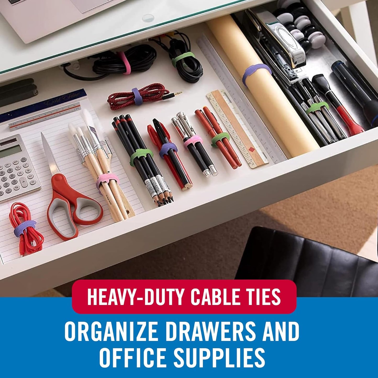 VELCRO Brand ONE-WRAP Cable Ties | 60Pk | 8 x 1/2" Straps, Multicolor | Strong Reusable Wire Management | Cord Bundling for Home Office and Data Centers