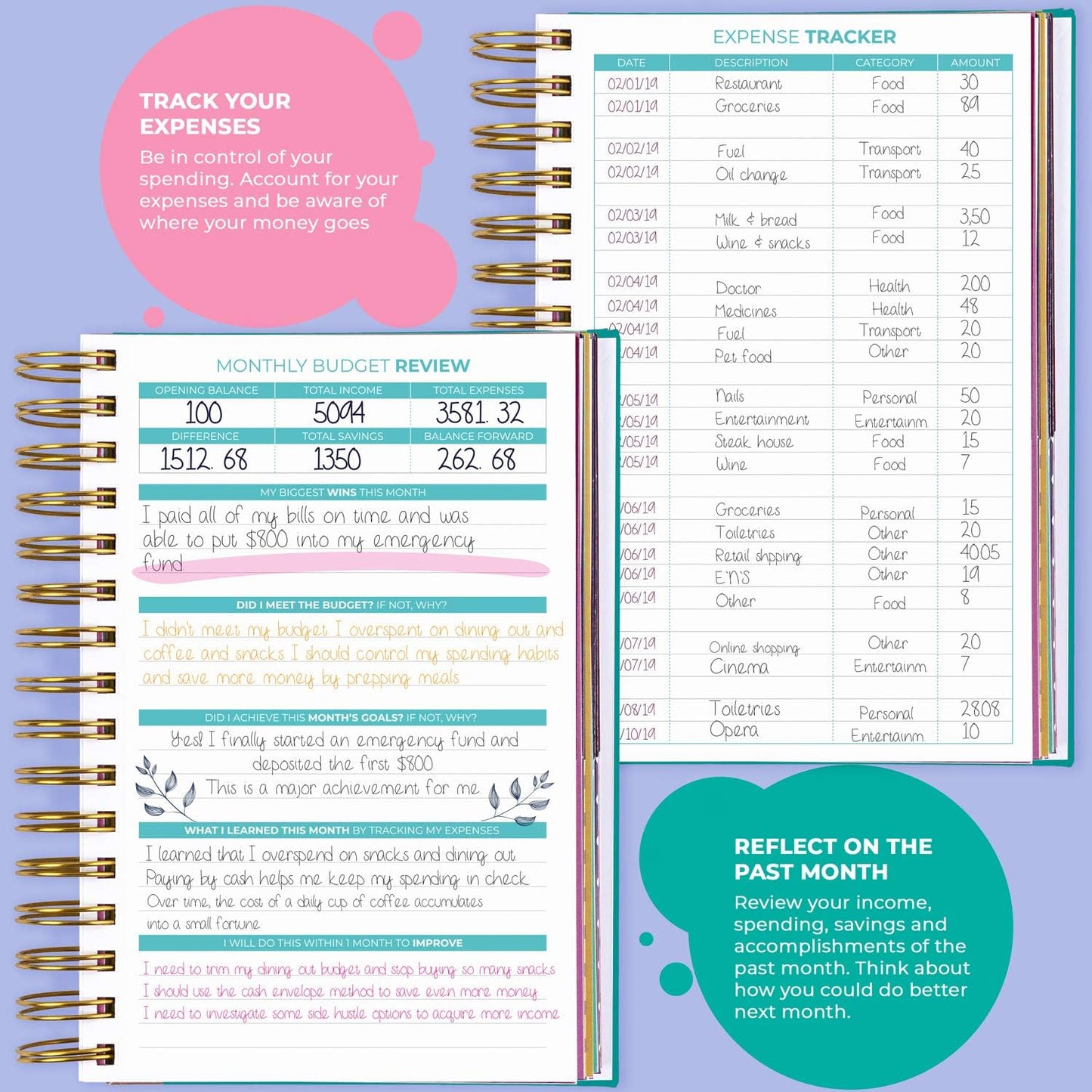 Clever Fox Budget Planner & Monthly Bill Organizer With Pockets. Expense Tracker, Budgeting Journal & Financial Book. Medium, 5.1x8.2" (Turquoise)