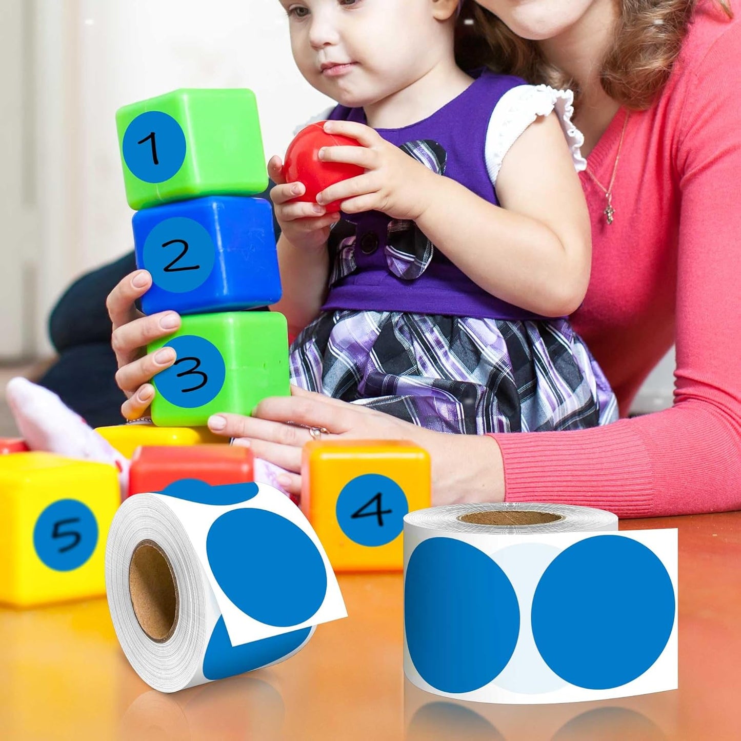 PARLAIM 2 inch Round Color-Code Dot Sticker Labels, 4 Rolls 2000 Adhesive Label Pack in Dispenser Box, Blue