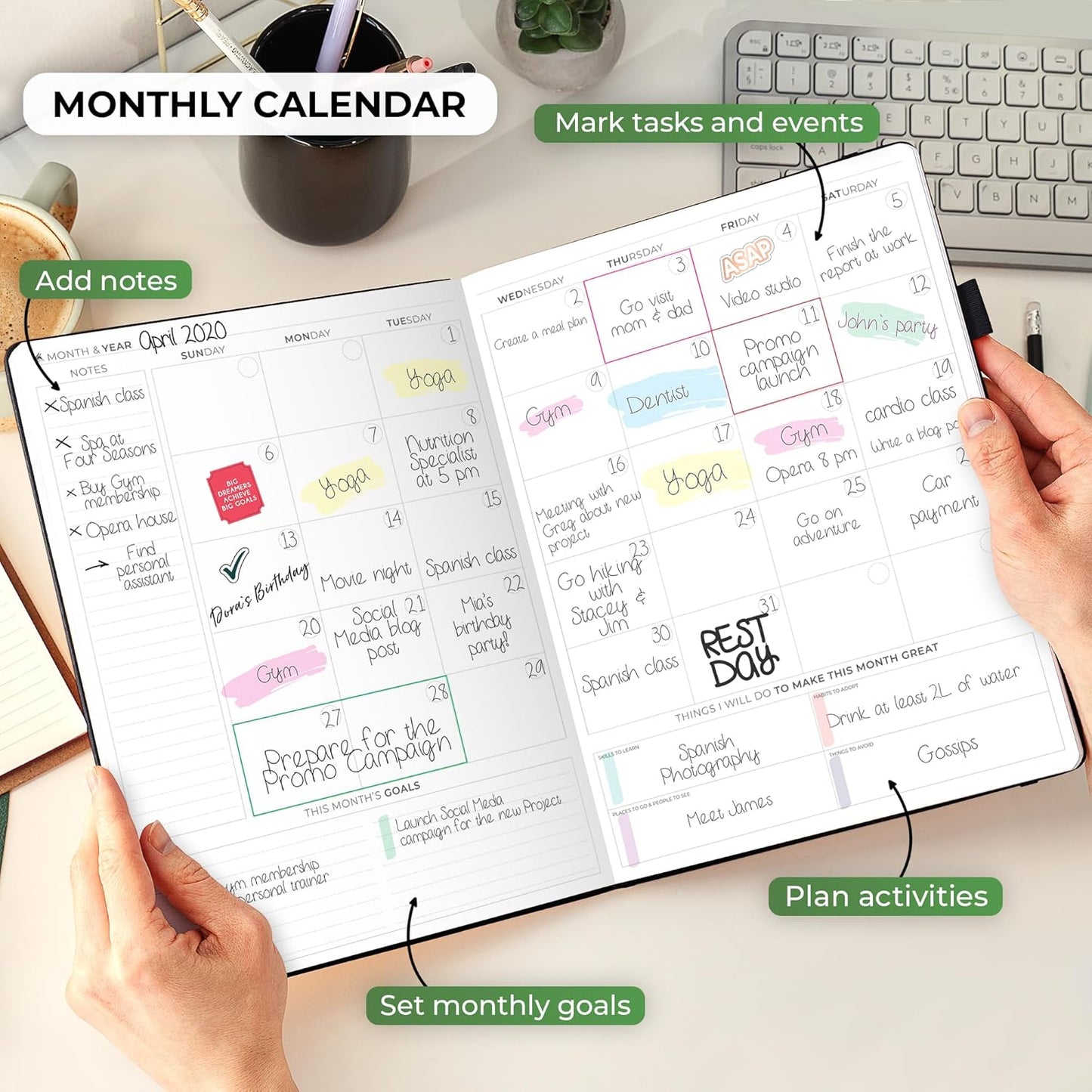 Clever Fox Planner PRO Schedule – Undated Weekly & Monthly Life Planner with Time Slots, Appointment Book & Daily Organizer, A4 (Black)