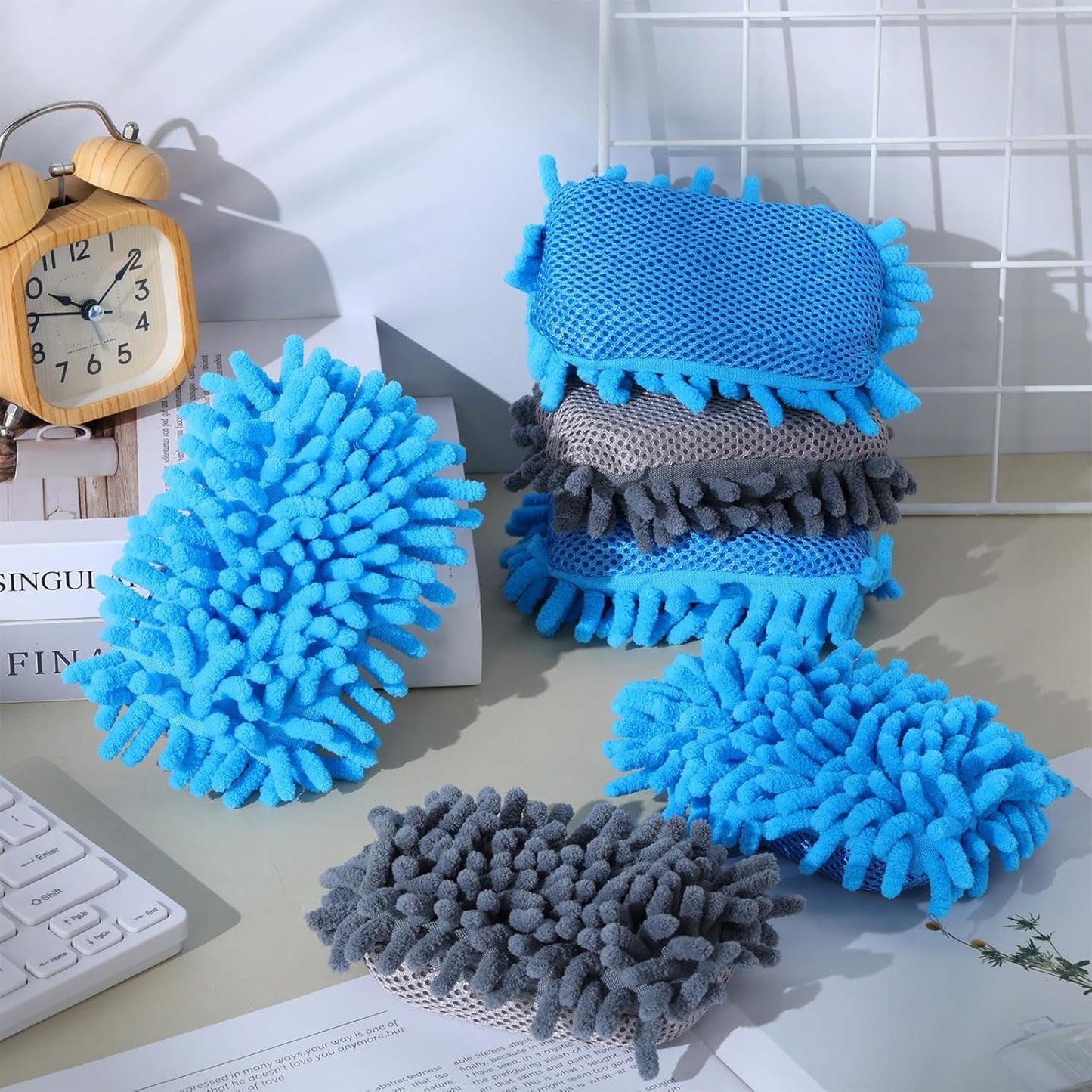 Sherr 18 Pcs Microfiber Shag Magnetic Dry Erase Erasers Washable School Whiteboard Eraser Bulk Colorful White Board Eraser for Chalk Markers Home Classroom Office (Blue Gray)