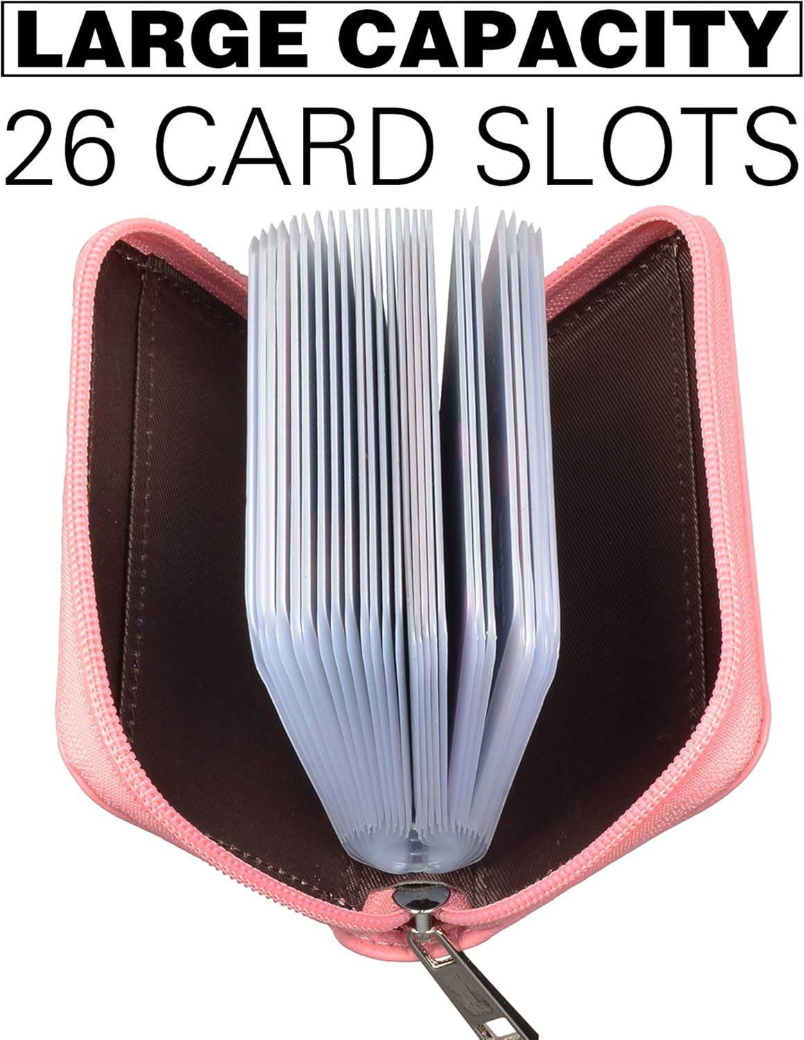 Easyoulife Genuine Leather Credit Card Holder Zipper Wallet With 26 Card Slots