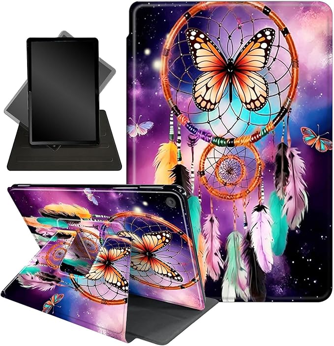 for Kindle Fire 7 case 2019 2017 Release 9th 7th Generation,360 Degree Rotating Stand Smart Protective Cover Case for Amazon fire 7 Tablet 9th/7th Generation,Dream Catcher/Butterfly