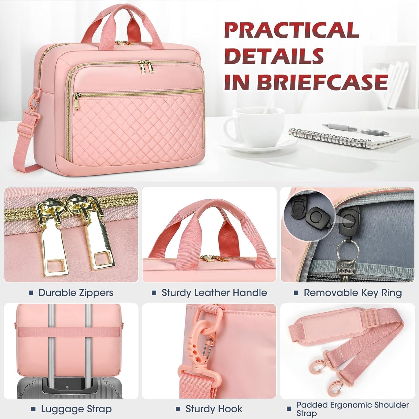 NEWHEY Laptop Bag 17.3 Inch Laptop Briefcase for Women Men Waterproof Shoulder Messenger Bag Large Computer Bag for Business Office Work College, Pink