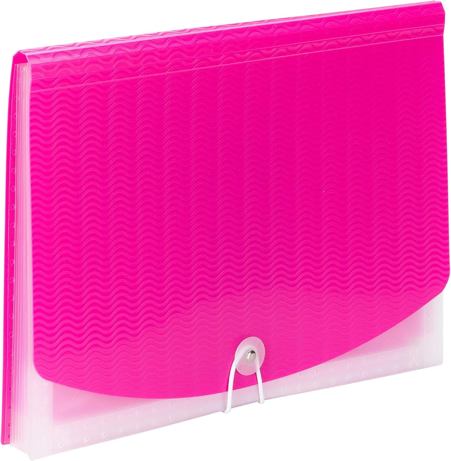 Smead Poly Expanding File, 6 Dividers, Flap and Cord Closure, Letter Size, Wave Pattern Pink/Clear (70874)