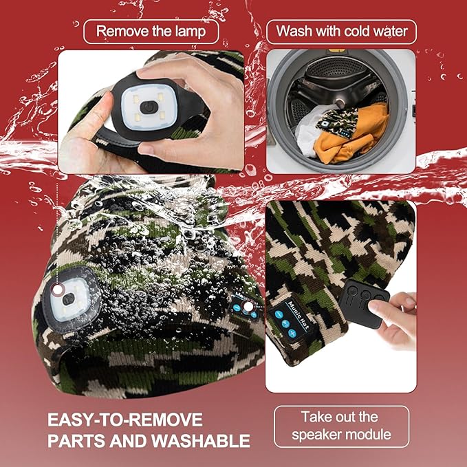 Gifts for Men, Rechargeable Bluetooth Music Unisex Beanie Hat with Light, Stocking Stuffers for Women, Birthday Gifts for Men, for Him, Camouflage