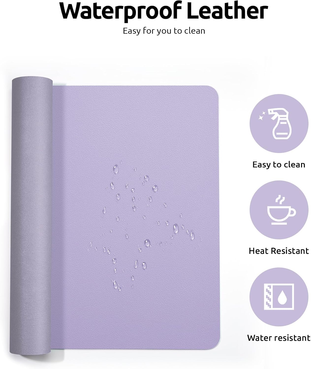 YSAGi Leather Desk Protector, Office Mat, Large Mouse Mat, Non-Slip PU Leather Blotter, Laptop Desk Pad, Waterproof Writing Pad for Office and Home (Light Purple, 31.5" x 15.8")