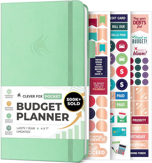 Clever Fox Budget Planner Pocket – Mini Expense Tracker Notebook. Monthly Budgeting Organizer, Finance Logbook & Accounts Book, Small (Mint Green)
