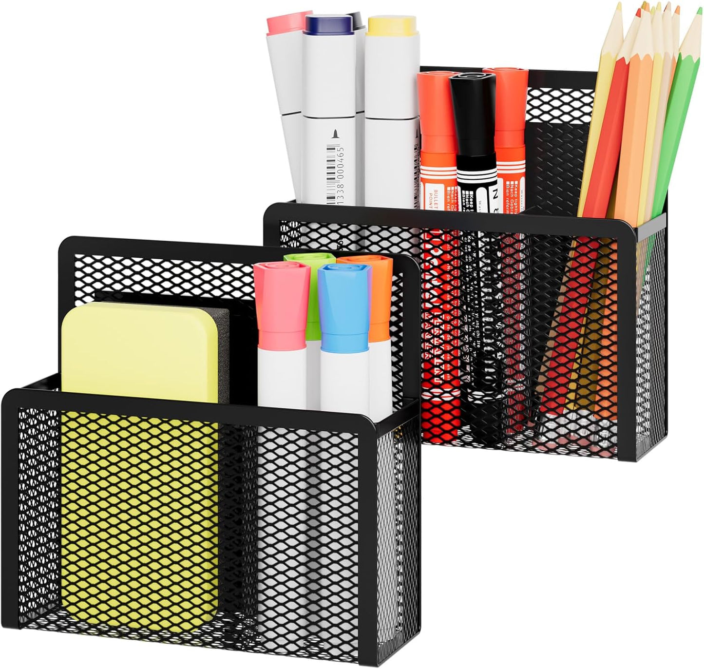 Magnetic Dry Erase Marker Holder, Mesh Pen Holder for Whiteboard，Magnet Pencil Organizer Storage for Refrigerator Locker Accessories Organizer for Home, School and Office(Black)