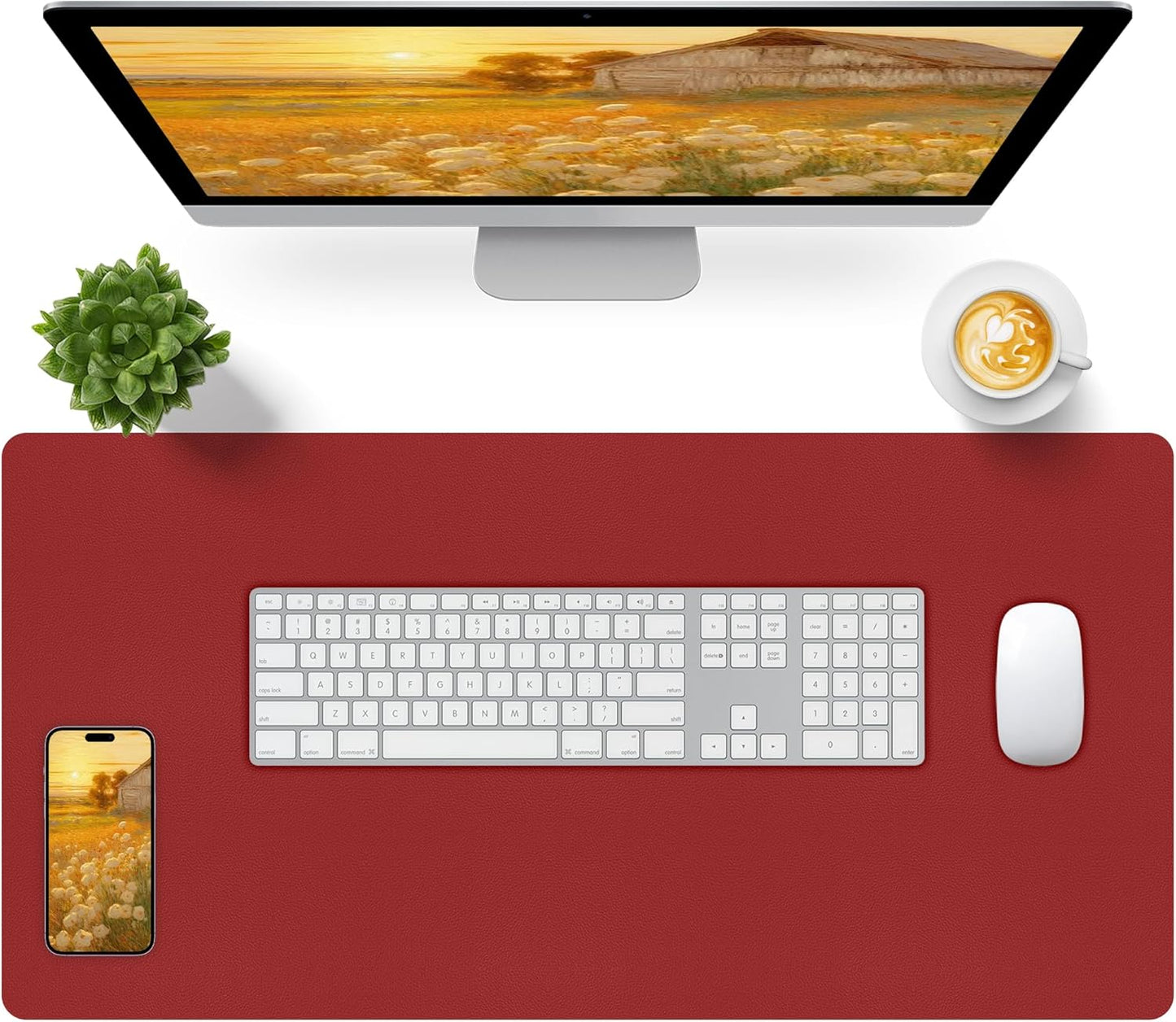 Bloss Red Desk Mat, Leather Desk Matt for Desktop, Waterproof Large Desk Pad, Keyboard Mat, Computer Mat for Office/Home/Decor(31.5 x 15.7 Inches)