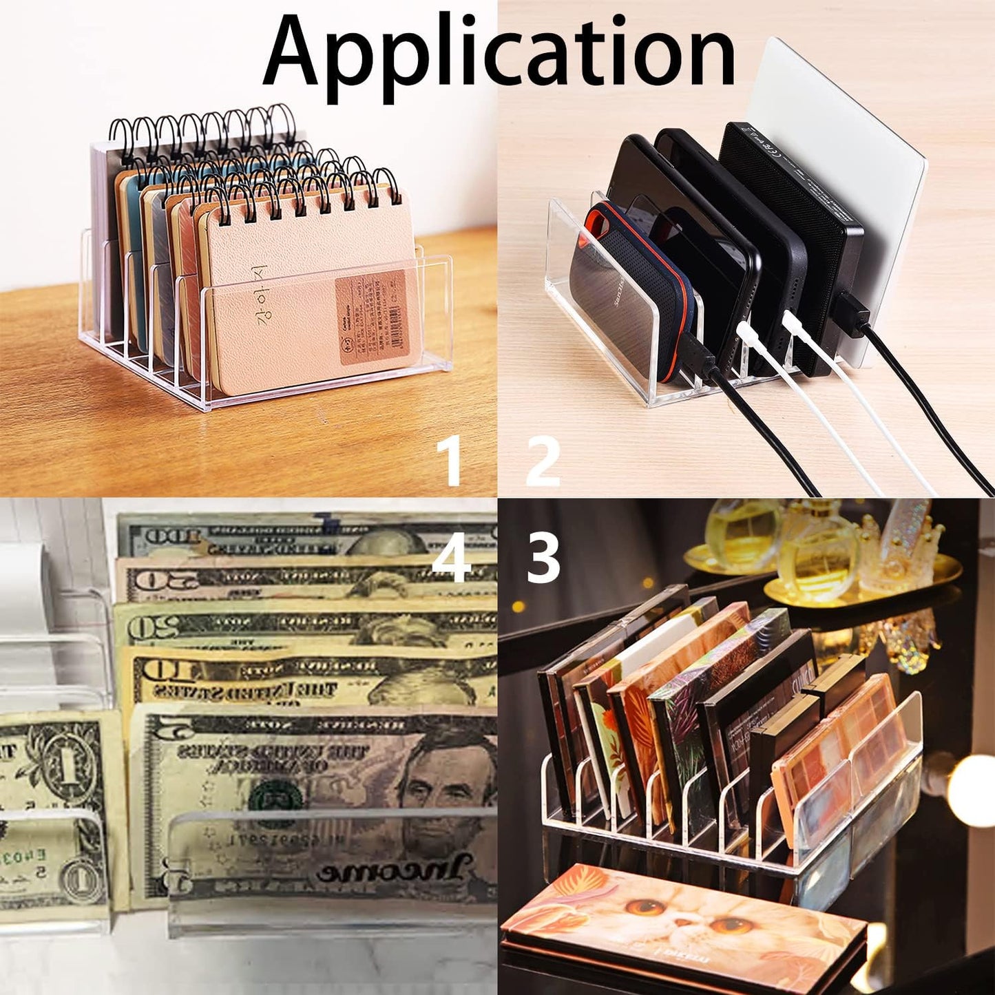 6Pack Acrylic Mail Organizer for Sorting Mail, Business Card, 5Slot Acrylic Mail Sorter for Desktop Shelf, Clear Bill Money Divider for Cash Envelope, Desk Organizer, Home and Office Use