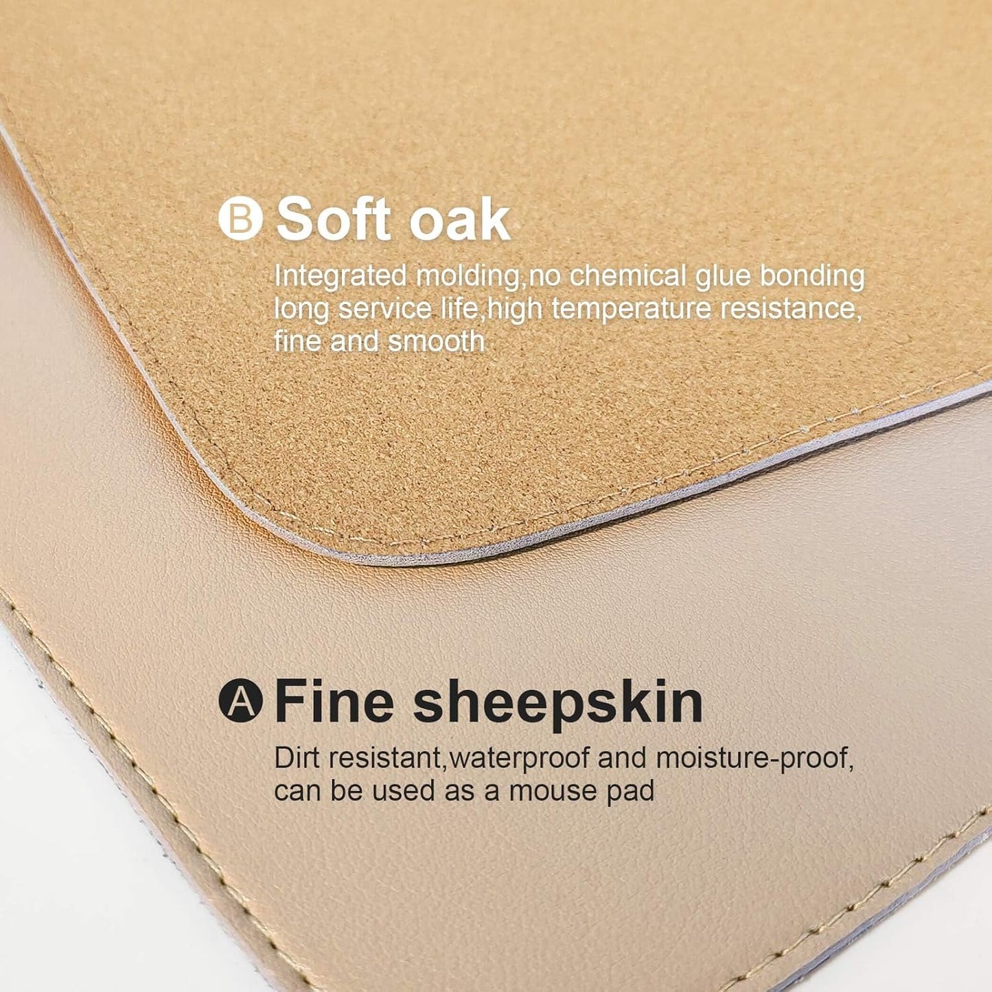 DAWNTREES Dual Sided Desk Mat,Leather Desk Pad,35.5"x17",Cork Desk Mat Protector,with PU Leather Valet Tray Organizer,Large Mouse Pad,Desk Writing Pad for Office and Home(Khaki)