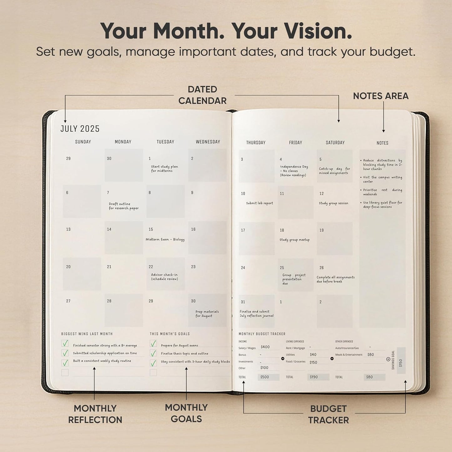 July 2025-2026 Planner 8.5 x 11 Pro Max - Dated Productivity & Academic 2025-2026 - Daily, Weekly & Monthly Planner With July Start Date - A4 - Productivity Store