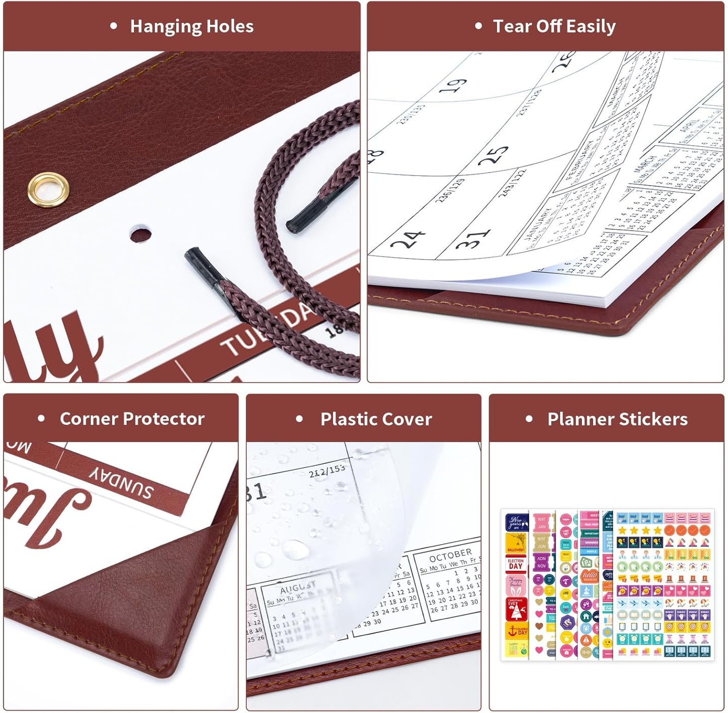 Ospelelf Desk Calendar 2025-2026 Wall Monthly Planner 12"x17" Leather Pad with Protective Cover 18 Months July 2025 to December 2026 Brown