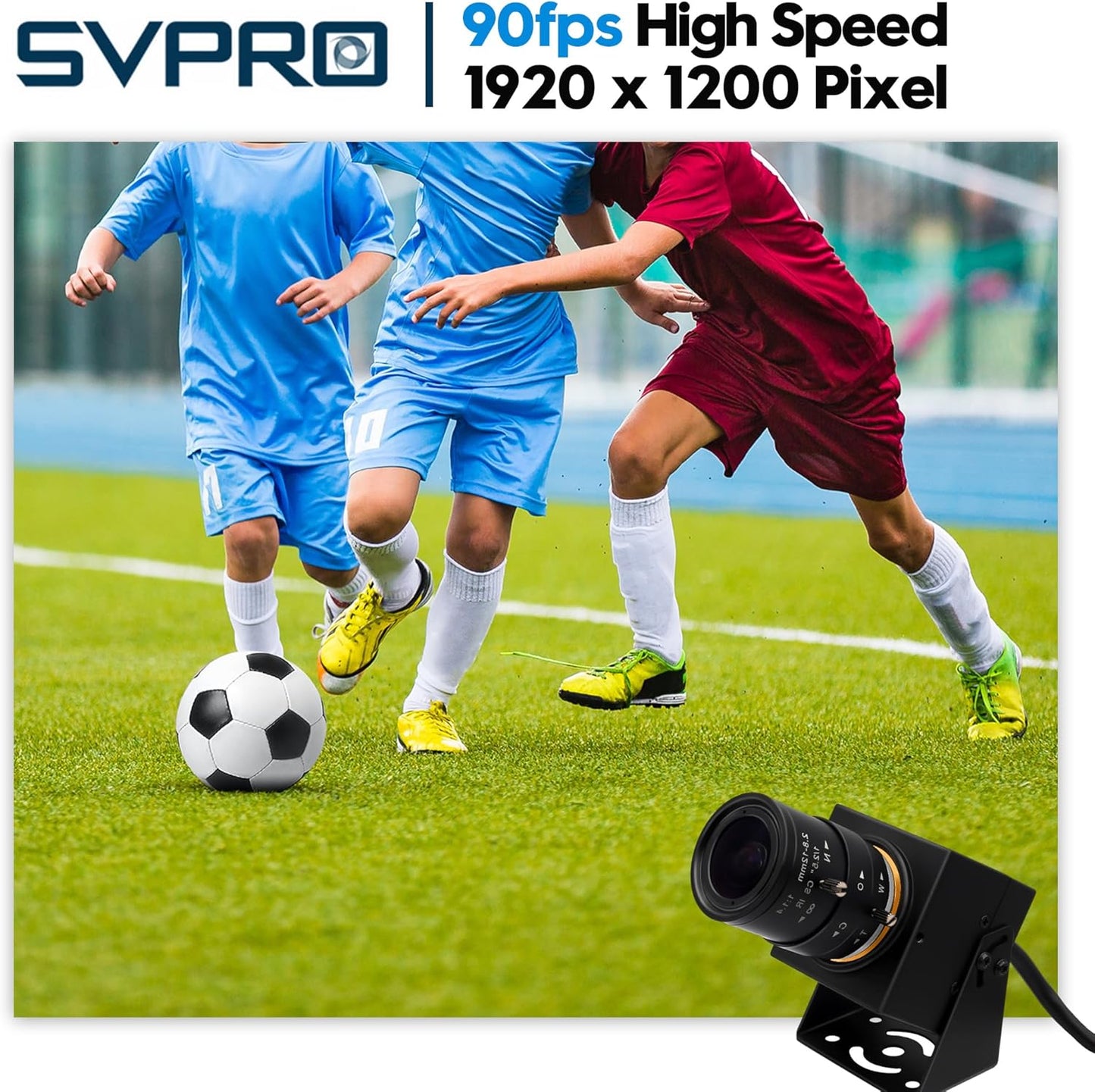 SVPRO Global Shutter USB Camera - 1200P 90FPS High Speed with 2.8-12mm Zoom Lens, Manual Focus Close-up Webcam for Golf Swing, Industrial Camera - USB Plug and Play