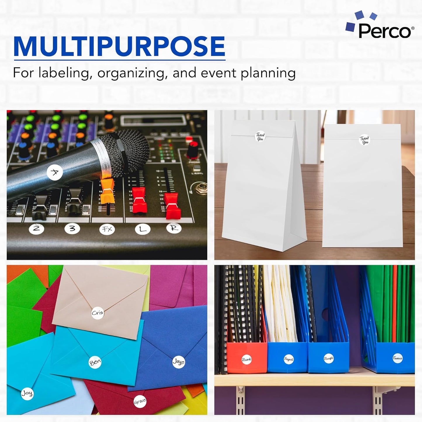 Perco White 1-Inch Round Circle Dot Sticker Labels - Multi-Roll Pack (3 Rolls, 1,000 Labels Each) - Permanent Adhesive, Vibrant Colors, Strong Hold - Perforated for Easy Use - Made in USA