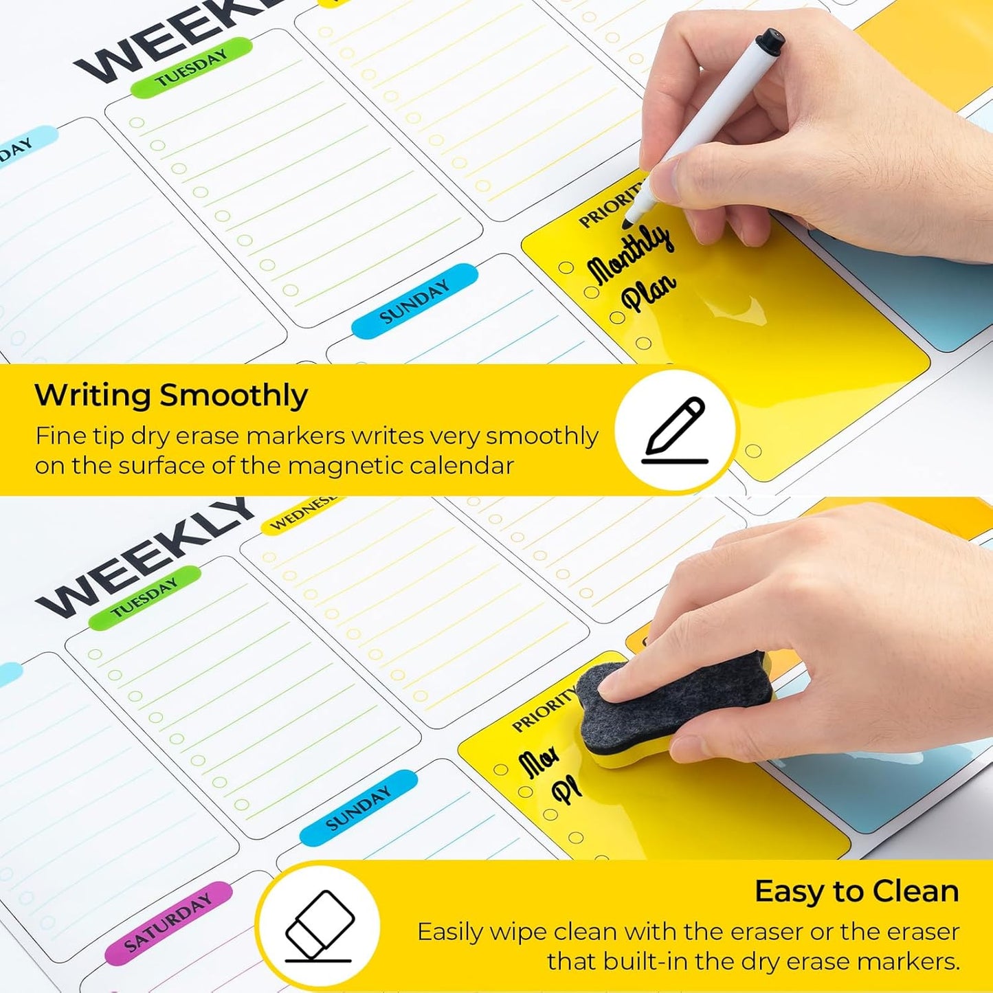 M&G Dry Erase Magnetic Fridge Calendar Set, 4 Pack- Monthly & Weekly & Daily Planner Whiteboard with 10 Markers and Eraser, Chore Chart for Refrigerator Wall Door, Family Schedule Planning Whiteboards