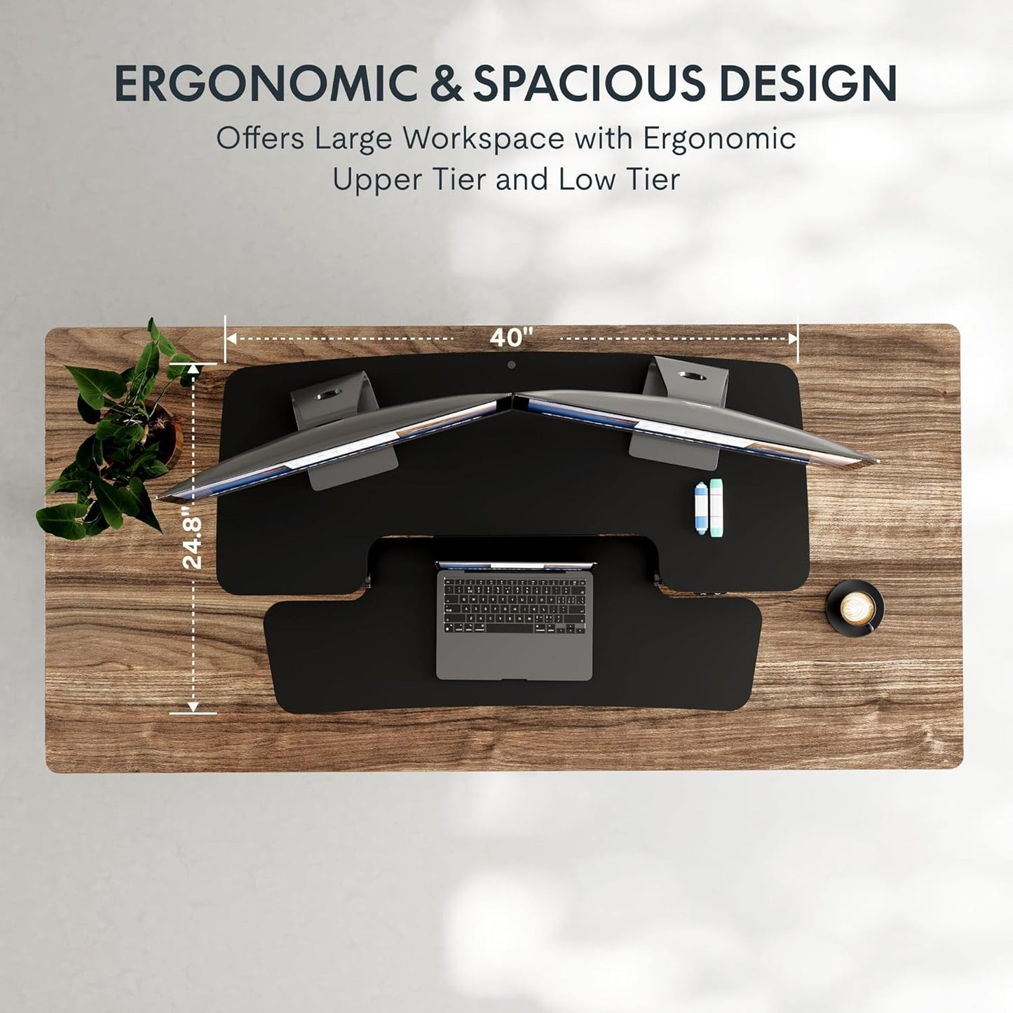 FLEXISPOT 40" Electric Standing Desk Converter, Height Adjustable Riser, Sit to Stand Monitor and Laptop Workstation with Wide Keyboard Tray, Black