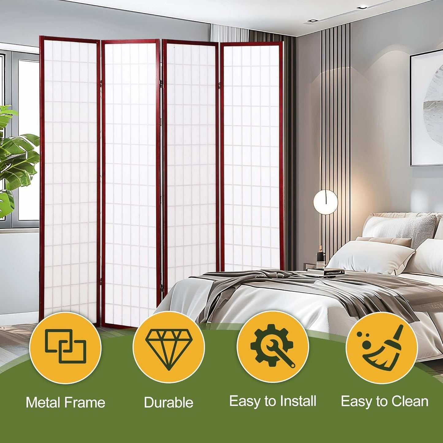 NicBex Room Divider 4 Panel Room Dividers with Oriental Style Partition Room Dividers and Folding Privacy Screens Wall Divider for Home, Office, Room Separation,72" W x 2" D x 72" H, Cherry