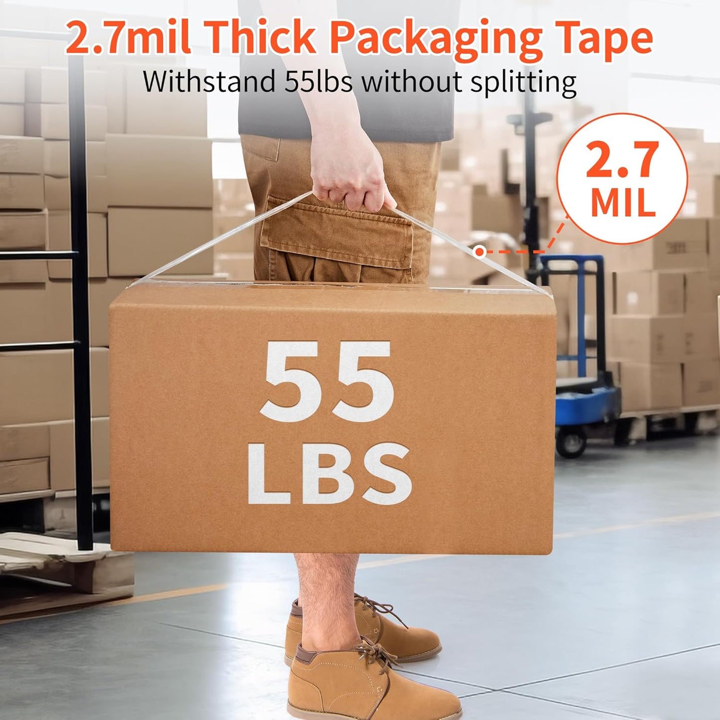 JARLINK 6 Rolls Clear Packing Tape with Dispenser, Heavy Duty Packaging Tape Refills for Shipping Packaging Mailing, 2.7mil Thick, 1.88 inches Wide, 55 Yards Per Roll, 330 Total Yards