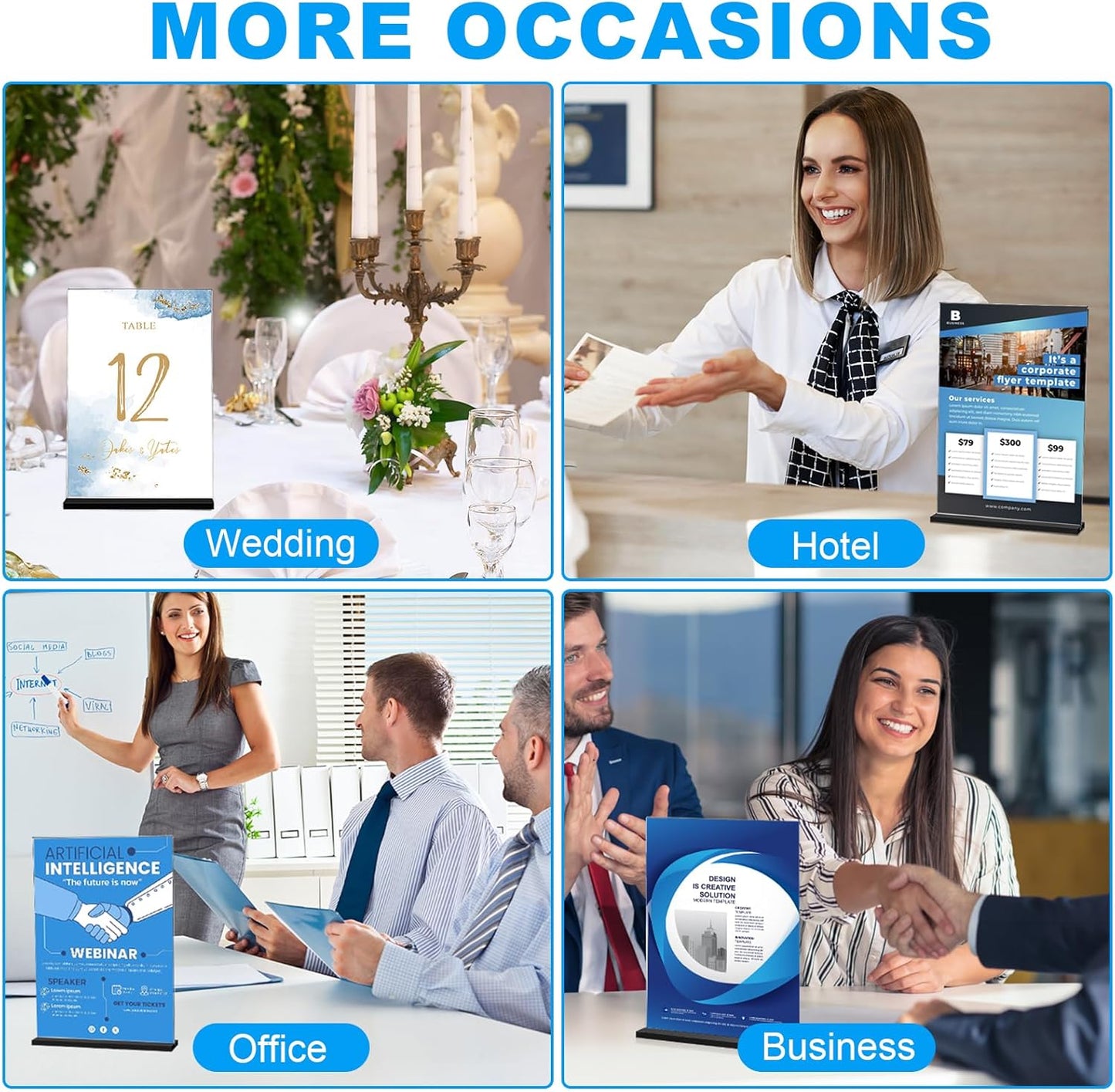 EHWINE 6 Pack Acrylic Sign Holder 8.5 x 11, Double-Sided Stand up Table Top Sign Holders, Clear Acrylic Picture Frame Menu Flyer Paper Holder Display Stand for Office Business Store Wedding Party(Black Base)