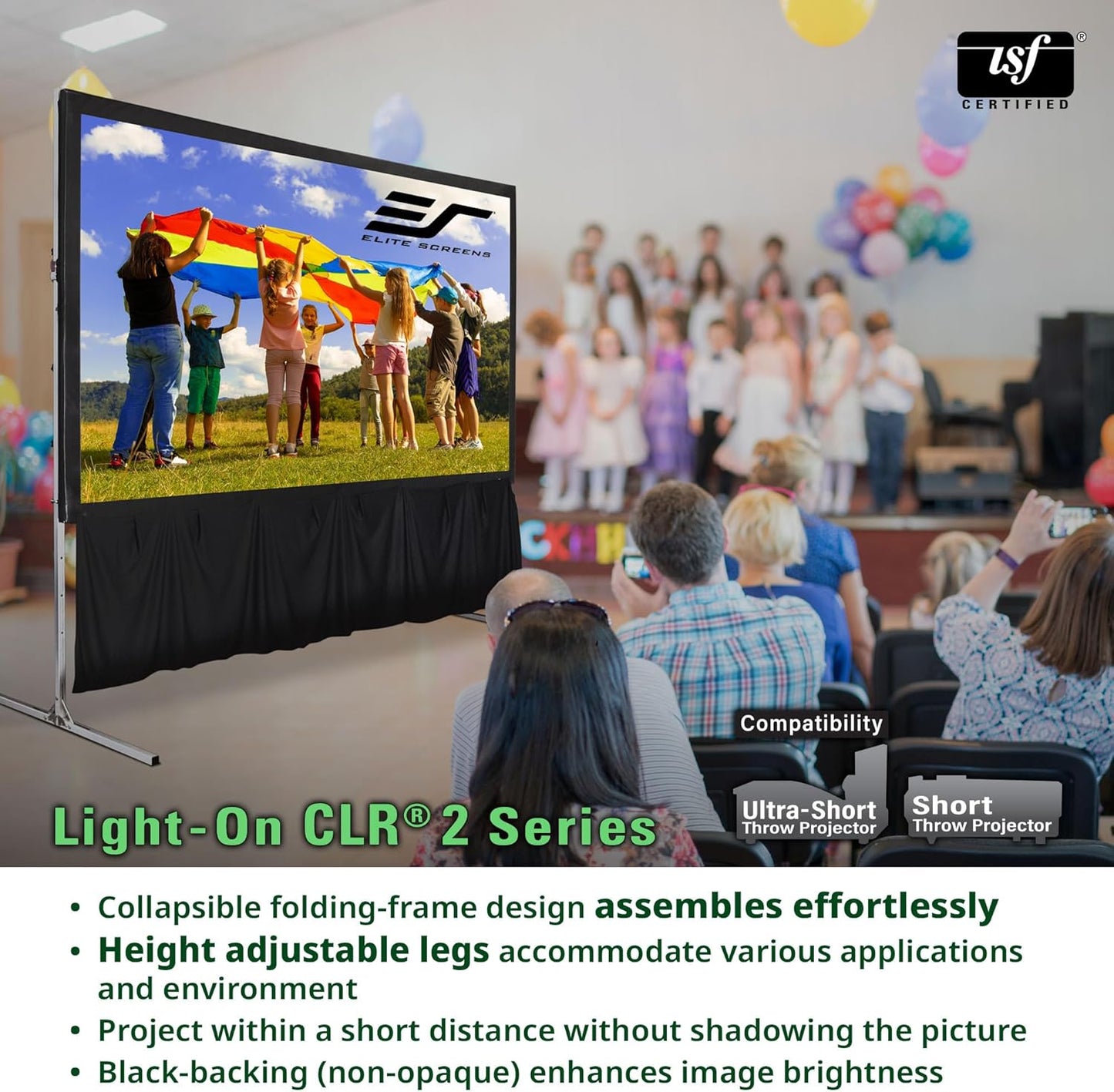 Elite Screens 103-Inch Portable CLR and ALR Projector Screen with Stand, Indoor/Outdoor Use, Height Adjustable, Ambient Light Rejecting Screen for Short/Ultra Short Throw Projectors, LPS103H-CLR2-Z