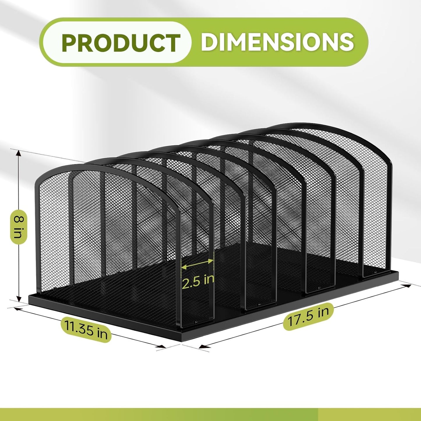 Desk File Organizer 7 Sections Upright Mesh File Sorter Organizer for Desk, Office Organization File Holder for Home, Office & Classroom (Black, 2Pack)